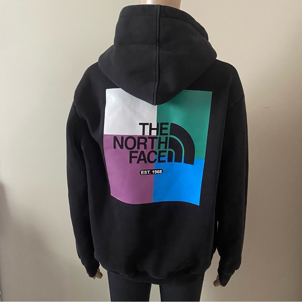 Rare The North Face 3D logo and Multicolor Graphic black hoodie, size large